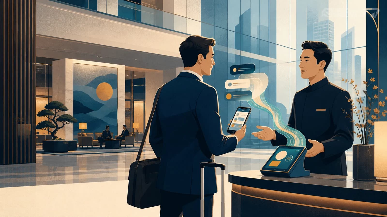 International business traveller making a mobile payment through a Chinese super-app