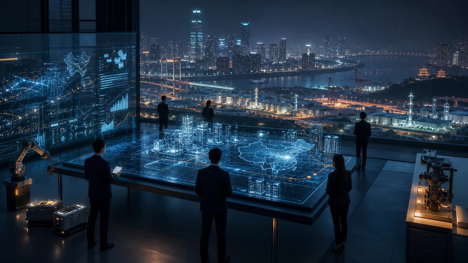 Editorial executive fieldwork illustration for China AI Cybersecurity