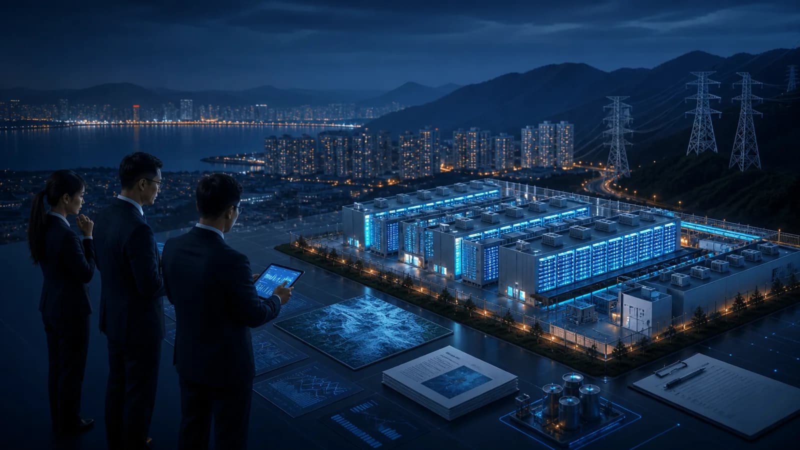 Editorial executive fieldwork illustration for China AI Data Centers