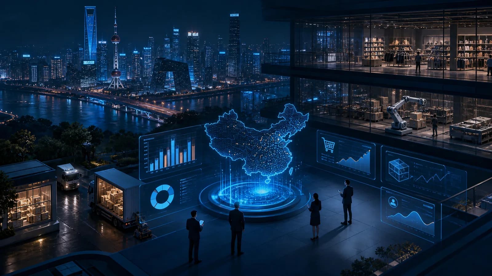 Editorial executive fieldwork illustration for China Retail AI