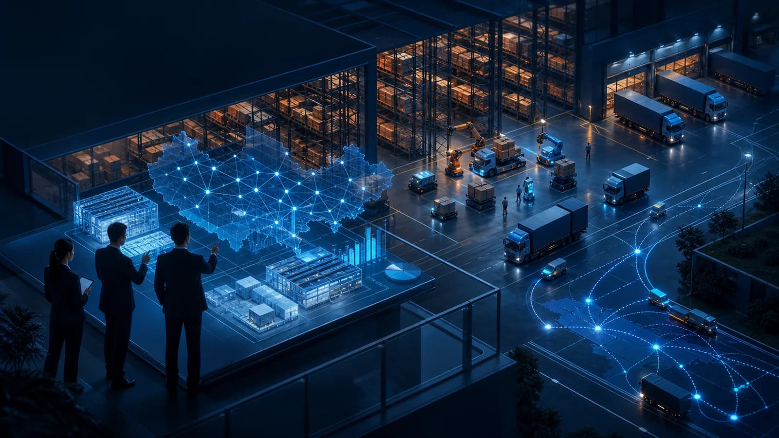 Editorial executive fieldwork illustration for China Logistics AI